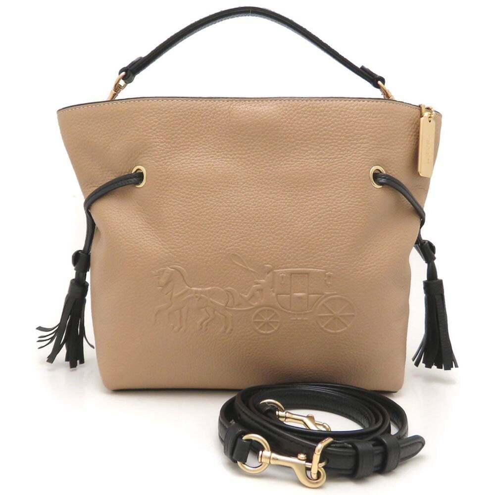 COACH Andy Crossbody CA164 2-Way Handbag Leather Beige Black Women's 353235